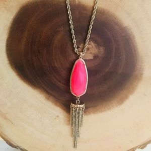Pink Stone Long Tassel Necklace